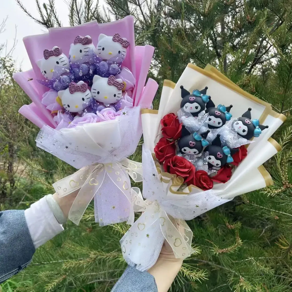 Kawaii Hello Kitty Plush Bouquet – Pink, Red & Purple Valentine's Gift