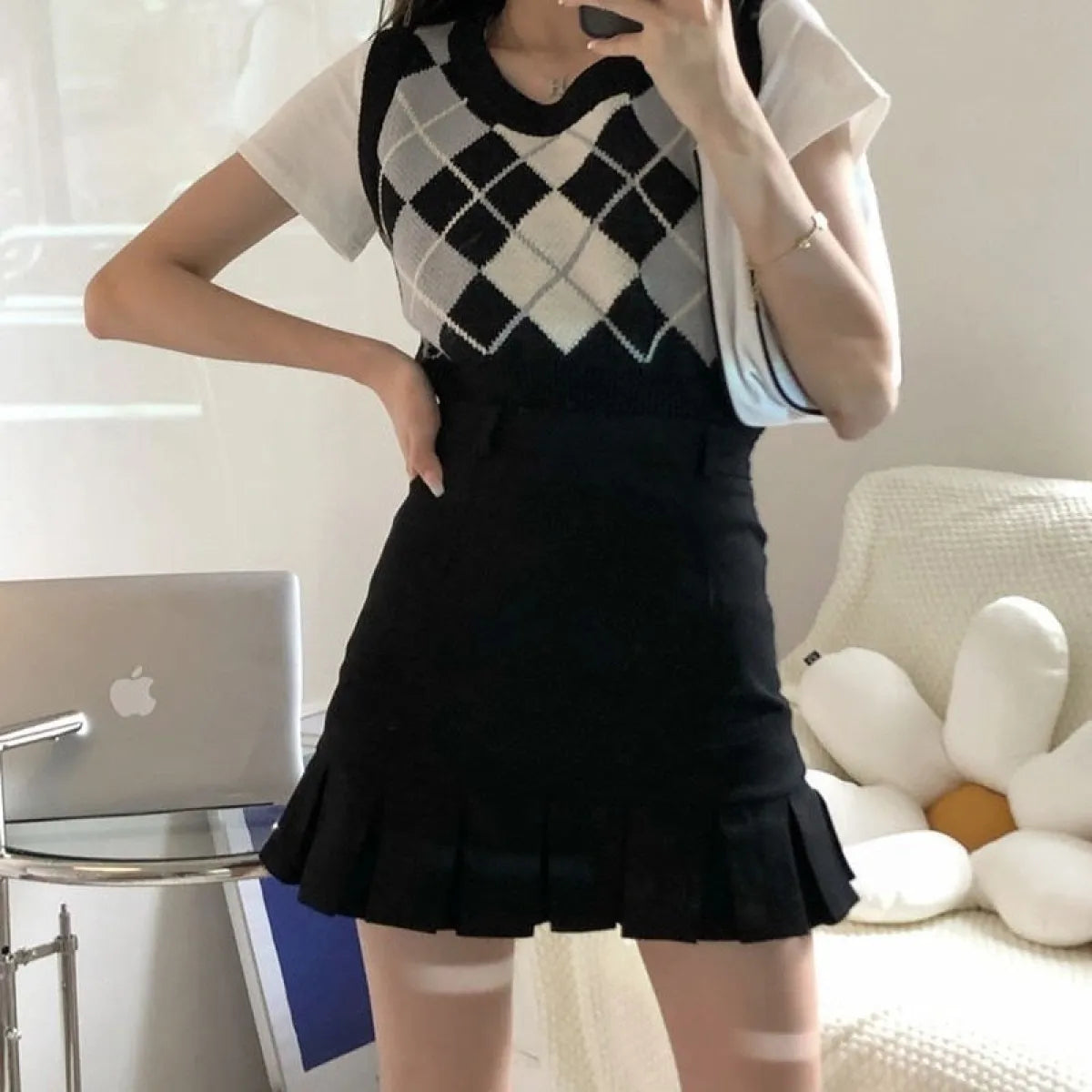 Preppy Style Solid A-line Skirt