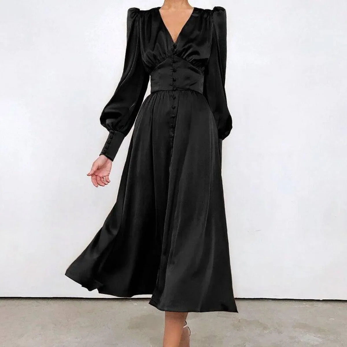 Satin Puff Sleeve Dress