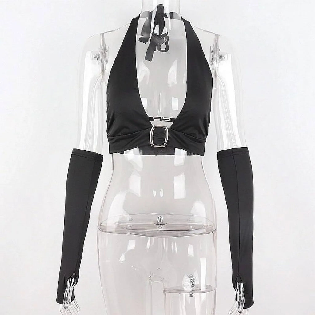 Punk Black Halter Tops
