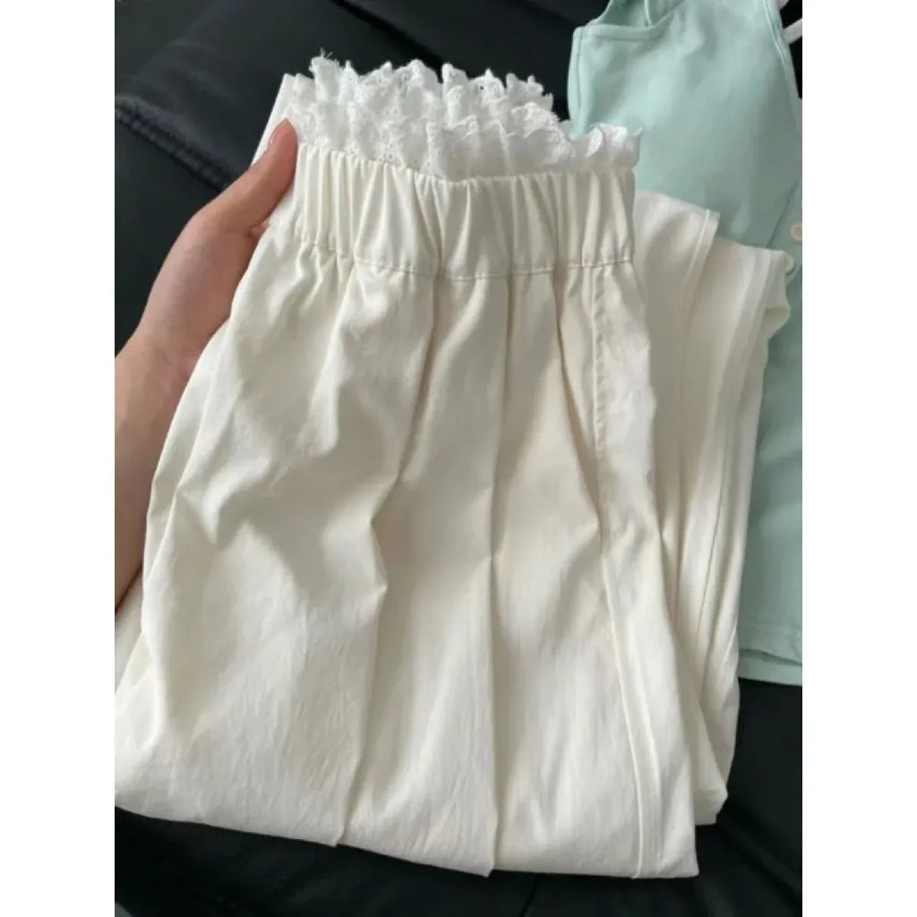 Lace Trim Wide Leg Pants – Retro Y2K Harajuku Casual Trousers