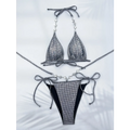 Rhinestone Halter Bikini Set – Glitter Tie Thong Swimwear