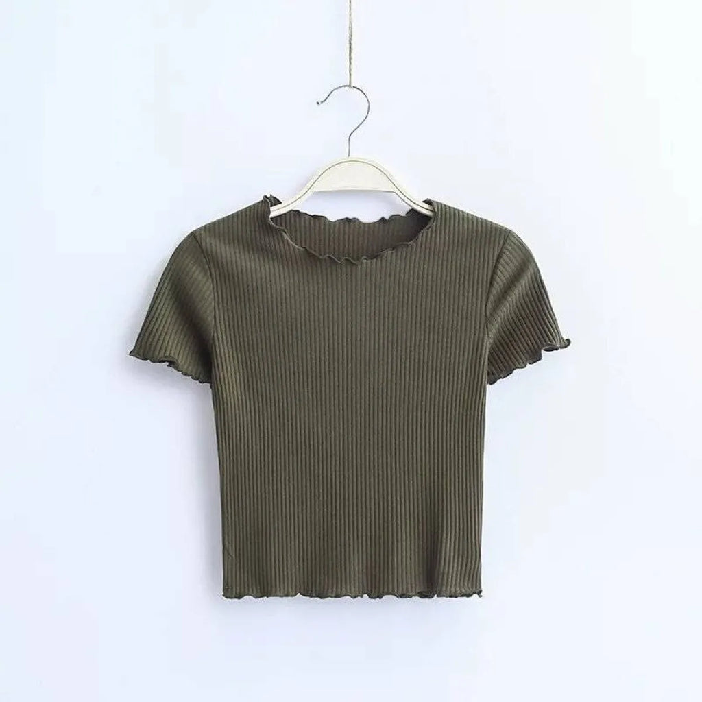 Ruffle Trim Crop Top