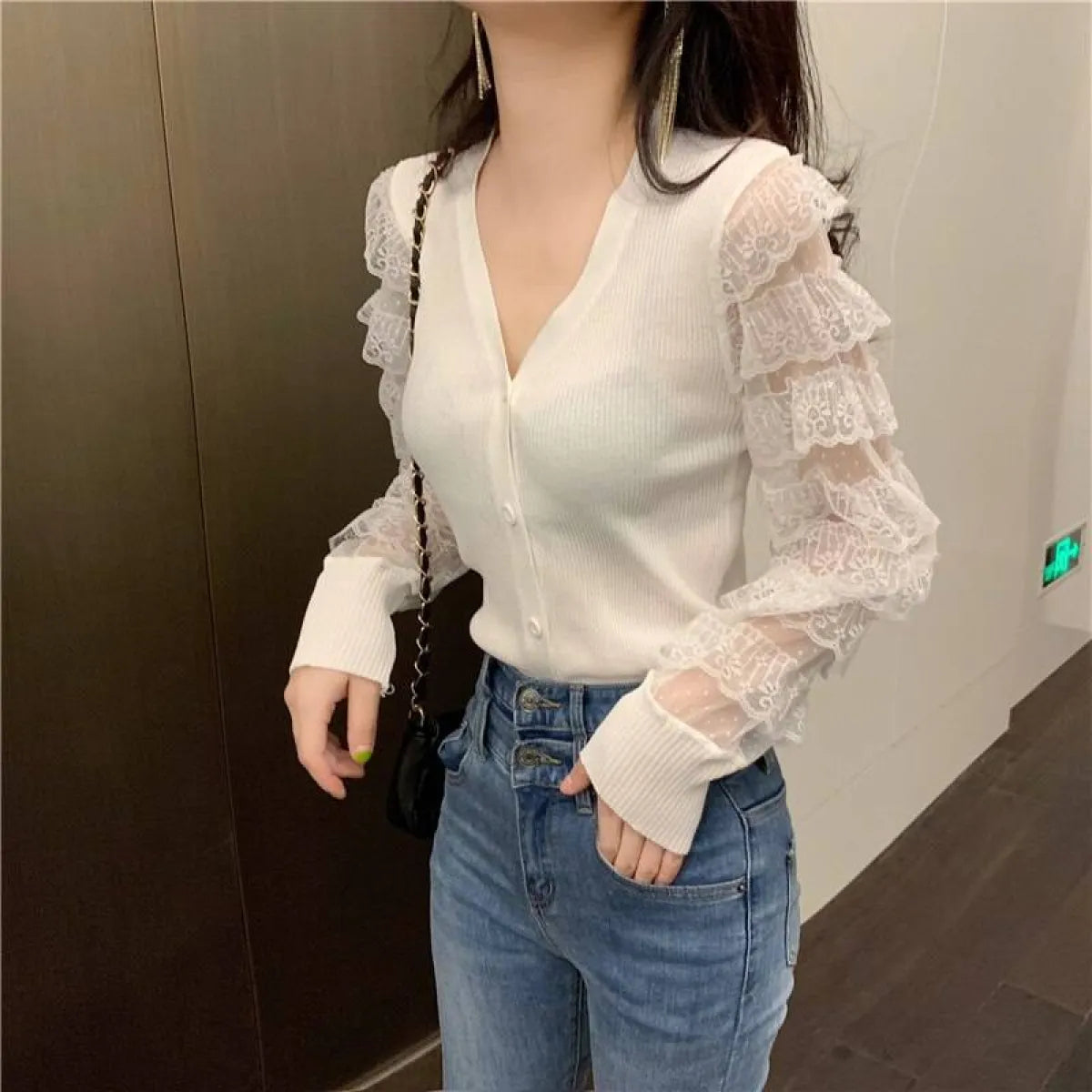 Ruffled Knitted Cardigan