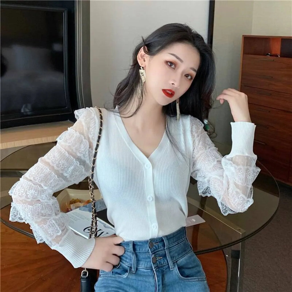 Ruffled Knitted Cardigan