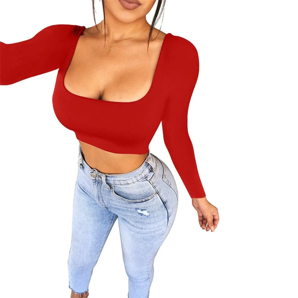 Square Neck Casual Crop