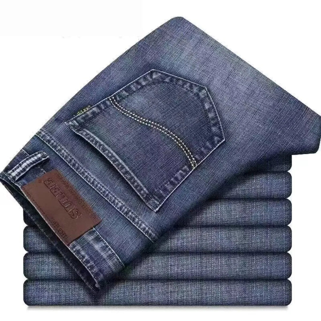 Straight Fit Elastic Denim Trousers