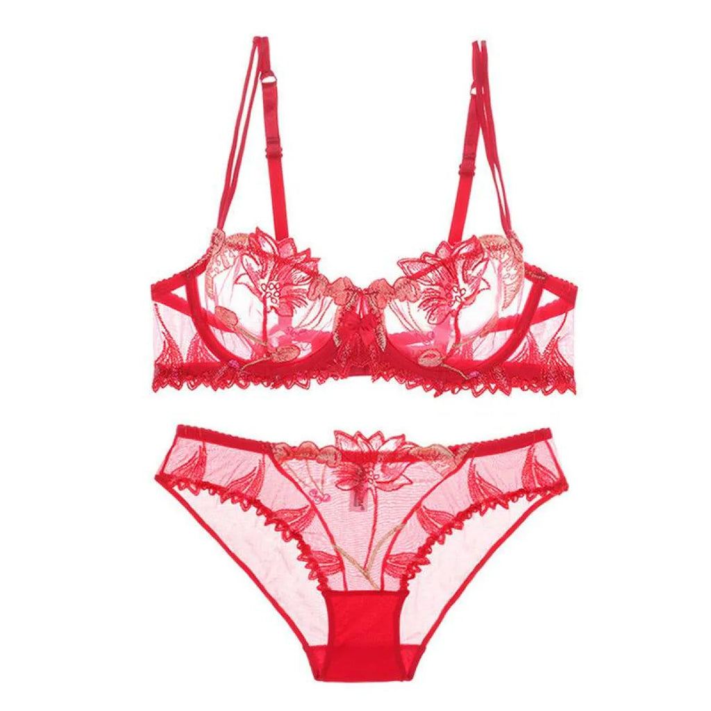Sexy Transparent Flower Lingerie Set