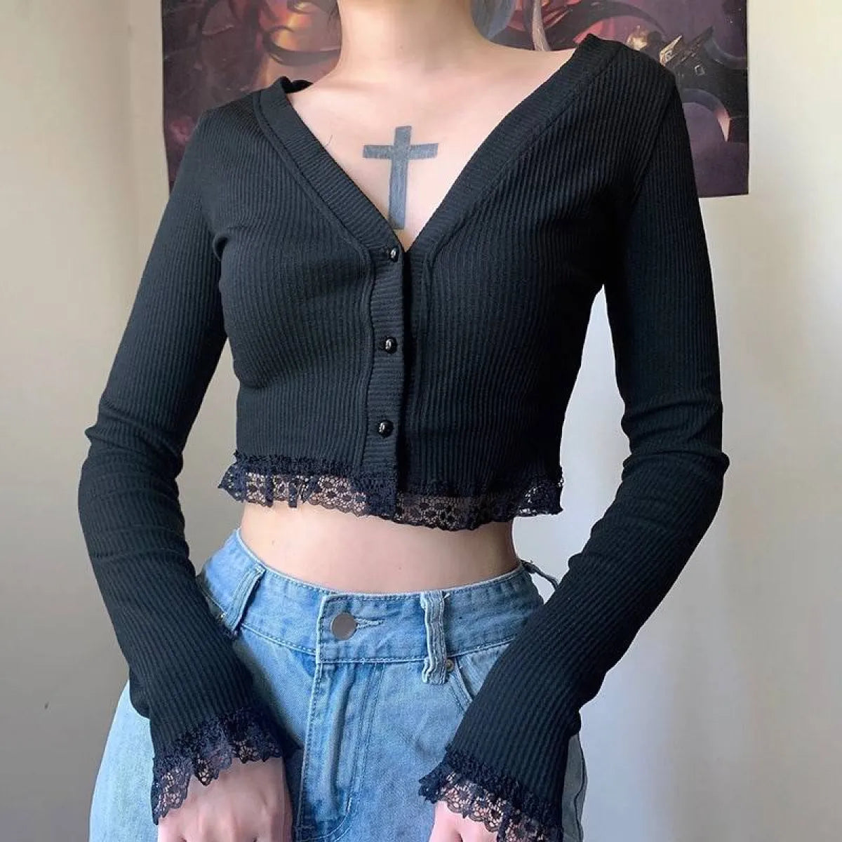 Vintage Gothic Lace Black Cardigan