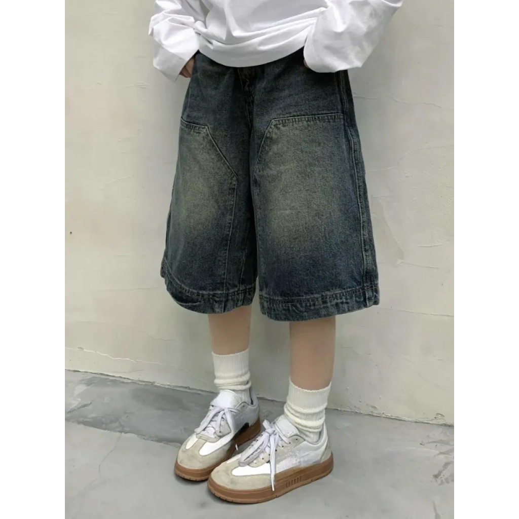 Y2K Baggy Denim Shorts – Vintage Wide-Leg Knee-Length Jeans