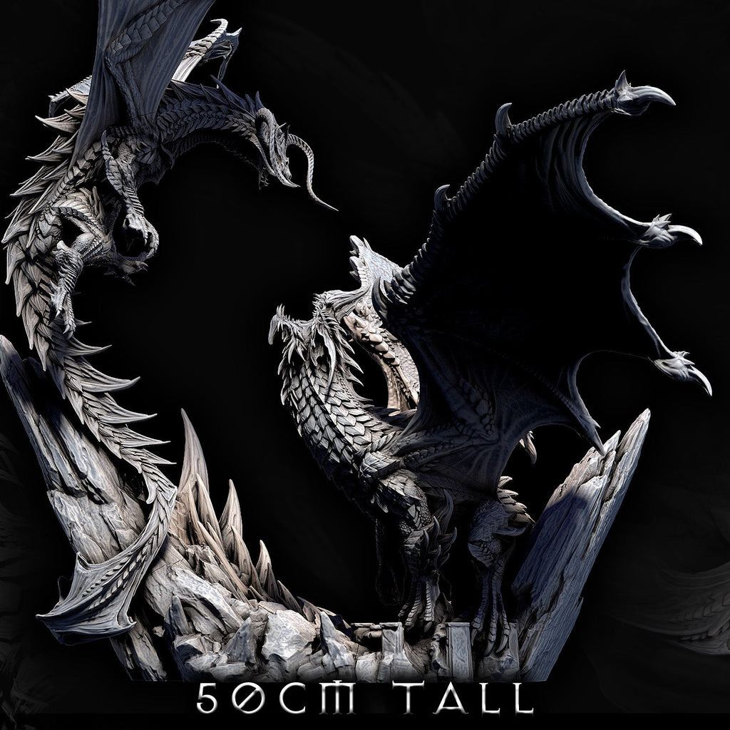 Elder Black Dragon Vs Elder Blue Dragon Battle Diorama - Clash of the Primevals